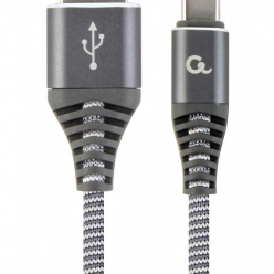 GEMBIRD CC-USB2B-AMCM-2M-WB2 Gembird premium kabel USB-C 2.0 (AM/CM) metalowe wtyki, oplot, 2m, szary/biały