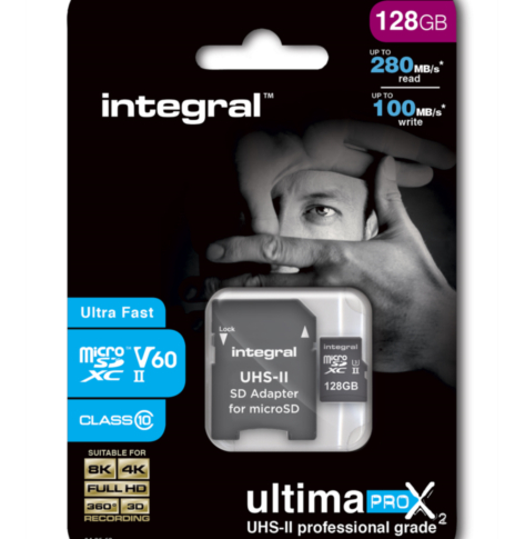 Karta pamięci Integral microSDXC 280-100MB UHS-II V60 + SD Adapter, 128GB