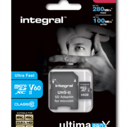 Karta pamięci Integral microSDXC 280-100MB UHS-II V60 + SD Adapter, 64GB
