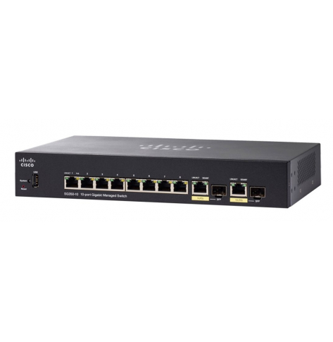 Switch zarządzalny Cisco SG350-10SFP 8 portów Gigabit SFP 2 porty combo Gigabit Ethernet/Gigabit SFP
