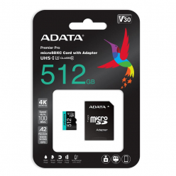 Karta pamięci ADATA 512GB Premier Pro MICROSDXC, R/W up to 100/80 MB/s, with Adapter