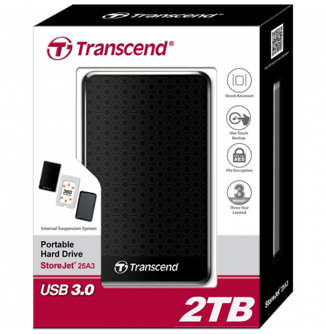 Dysk zewnętrzny   Transcend StoreJet 25A3 2TB USB 3.0 2,5'' HDD Wstrząsoodporny Szybki Backup