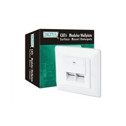 DIGITUS modular wall outlet 2xRJ45 white Cat6 fully shielded flush mount RAL 9010